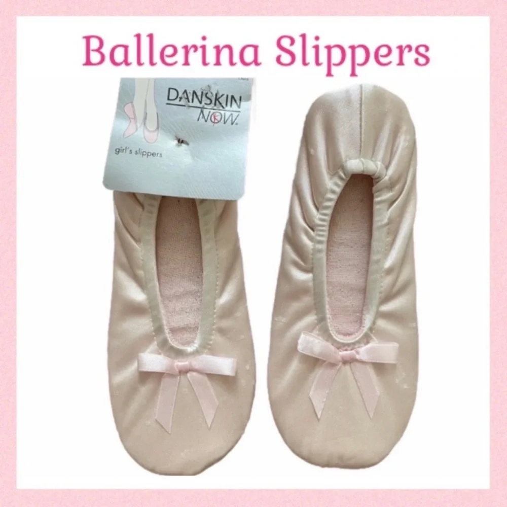 Girls Slippers Pink Satin Ballerina Slippers Ballet Pink Satin Bow Slippers